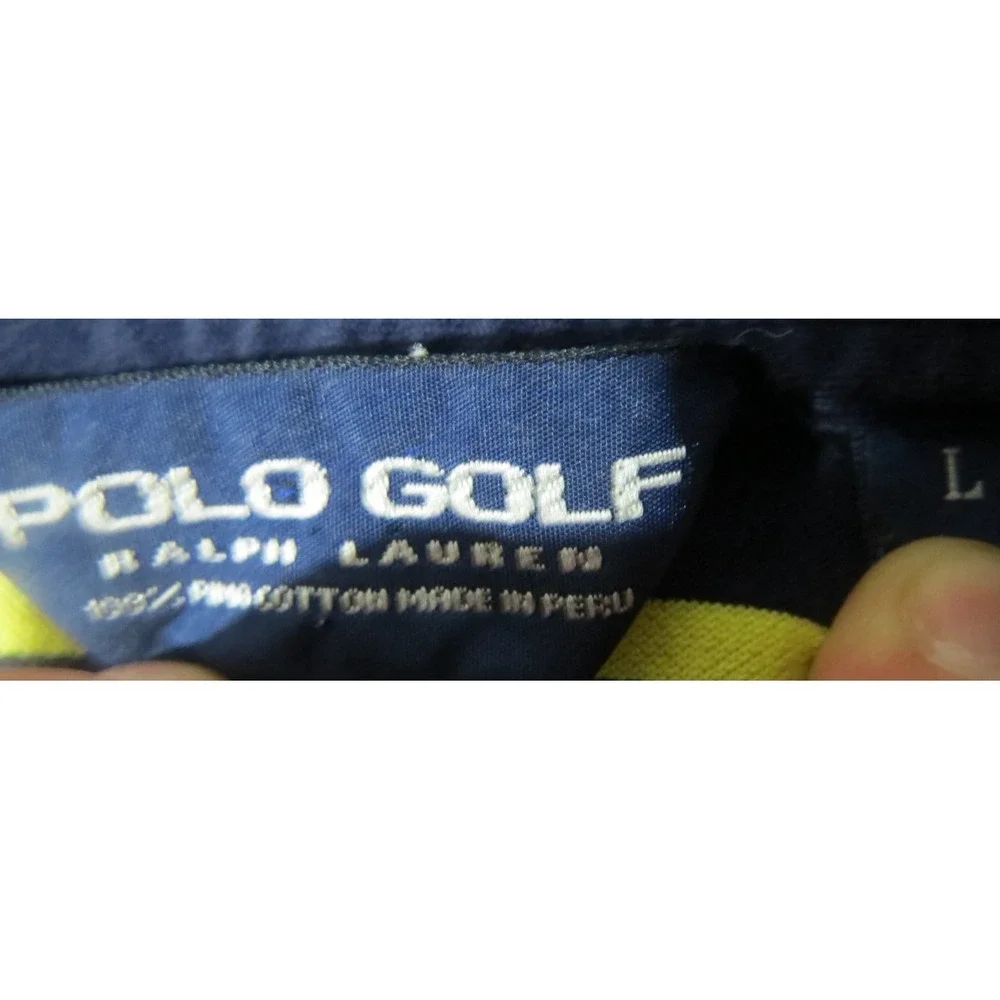 Polo Ralph Lauren Golf Shirt Mens L Large Pima Cotton Navy Blue Yellow Pony